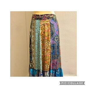 Patchwork Bohemian Silk Gore Maxi Skirt By Okan and Kavak Size Small